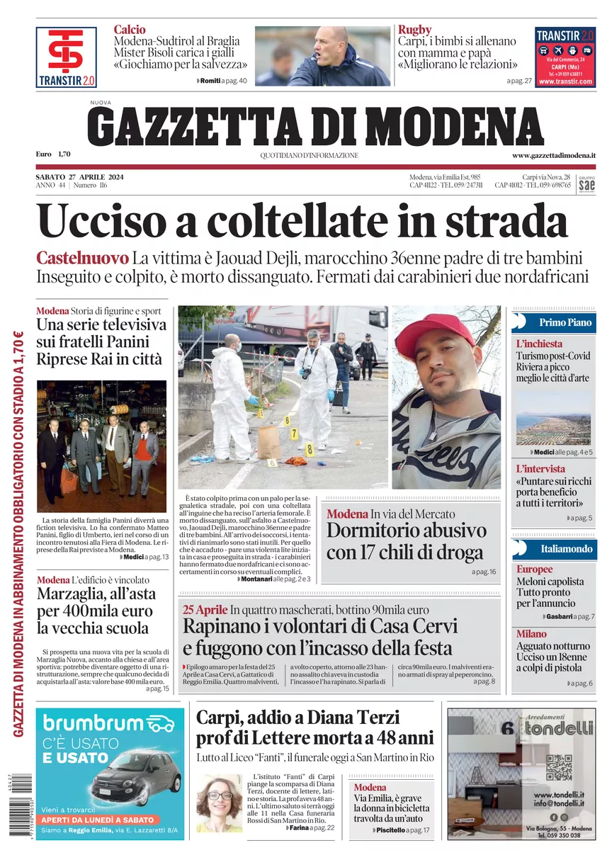 Prima-pagina-gazzetta di modena-oggi-edizione-del-2024-04-27